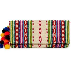 Colorful beaded clutch + pompoms